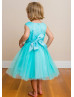 Illusion Neck Beaded Aqua Lace Tulle Flower Girl Dress